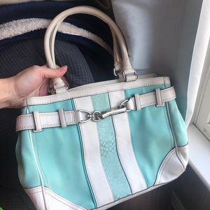 COACH Vintage Tiffany Blue and White Purse